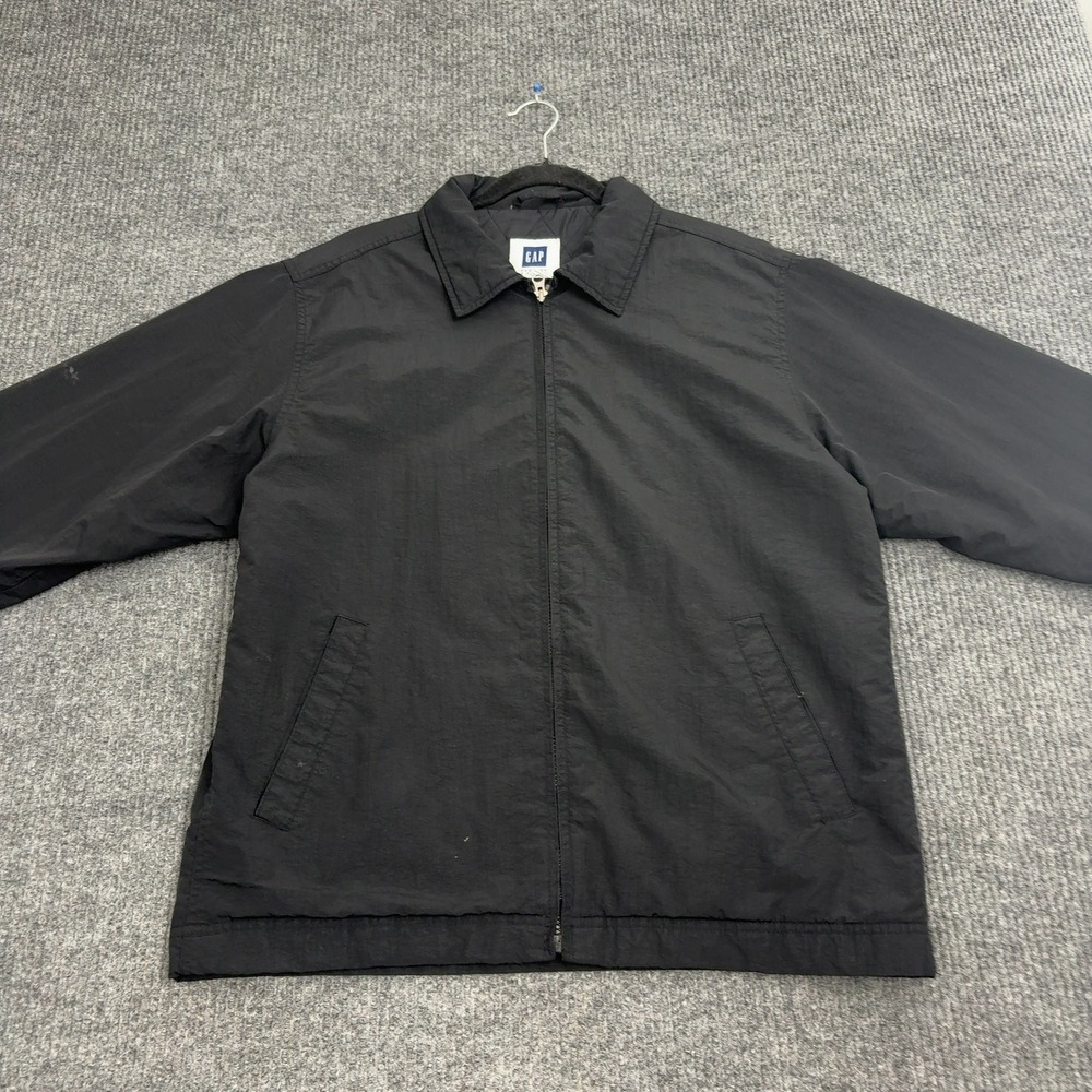 Gap Jacket Mens M Black Nylon Quilted Lining Zip Up Harrington Style